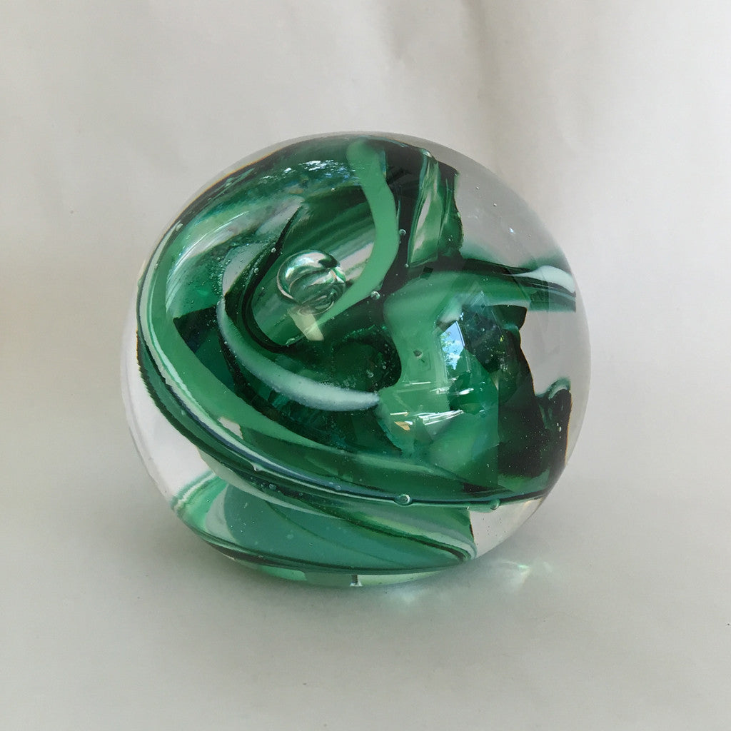 Glass Paperweight, Green Marble