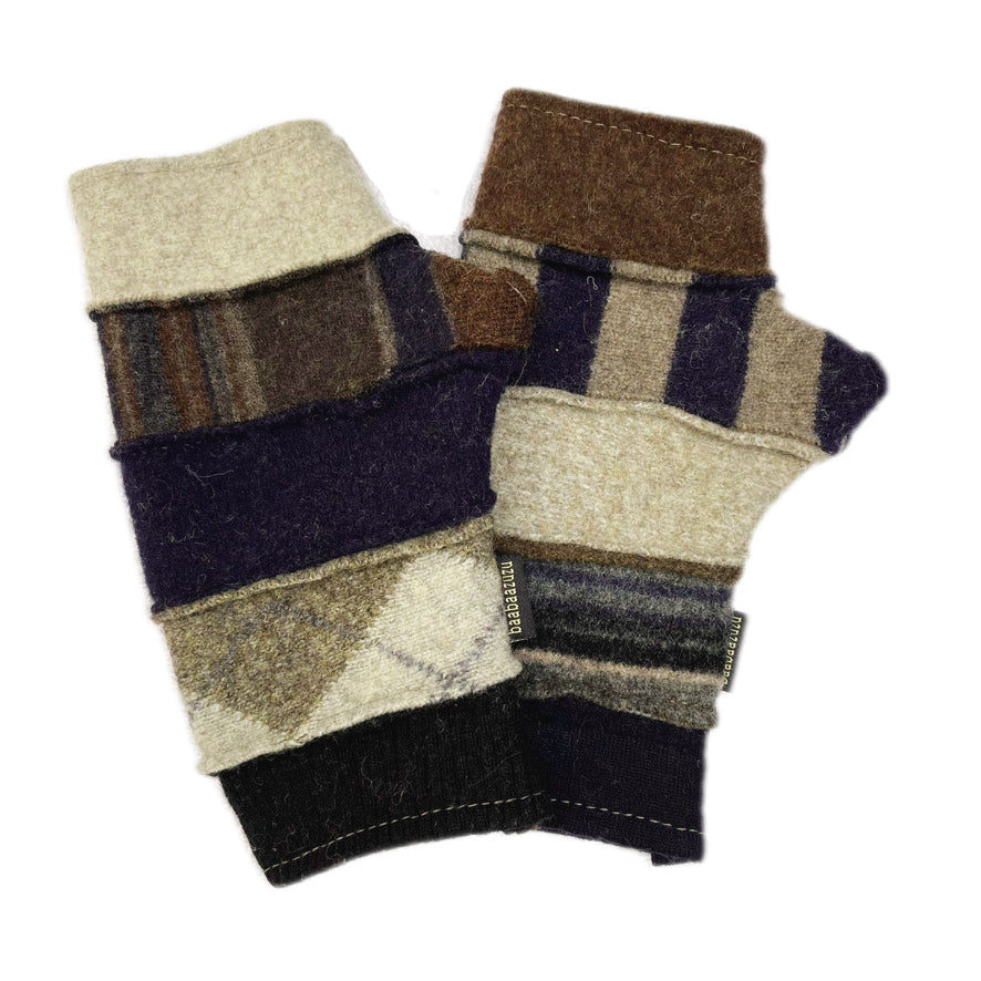 Fingerless Gloves in Warm Grey, Navy & Browns