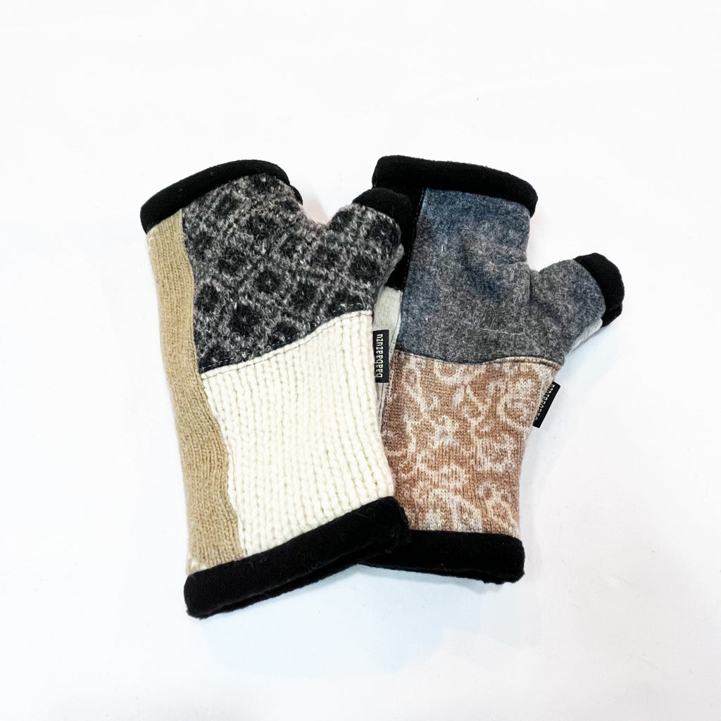 Arctic Fingerless Gloves in Grey, Black & Tans