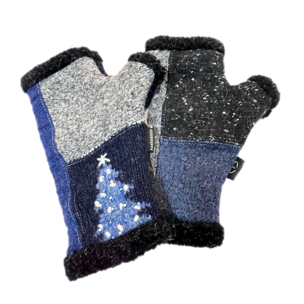Arctic Fingerless Gloves in Navy, Blues & Heather Grey