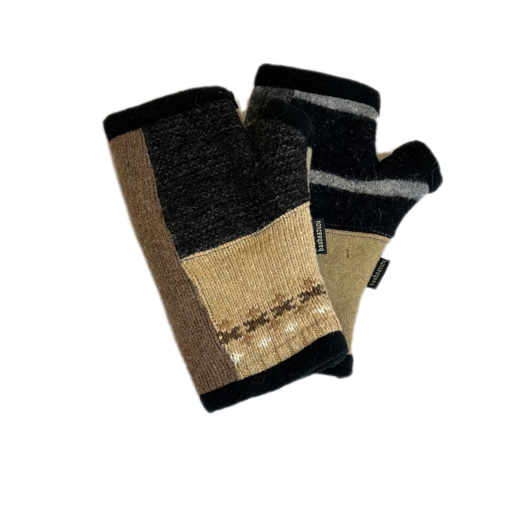 Arctic Fingerless Gloves in Tan, Brown & Greys