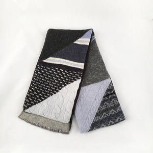 Knit Scarf in Black, Gray & Blue Tones